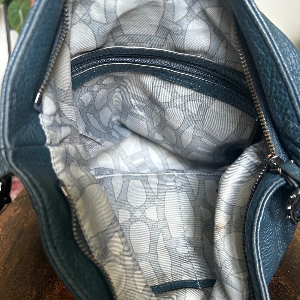 Aimee Kestenberg Hobo Bag Women Large Teal Blue Leather Embroidered Good Scallop